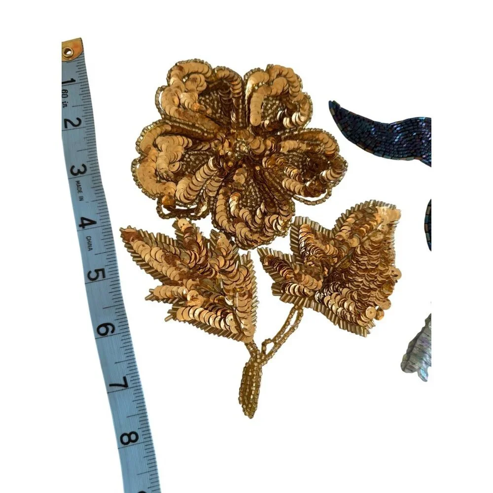 Bundle of 3 Vintage Beaded Sequin Appliques Flower Bows